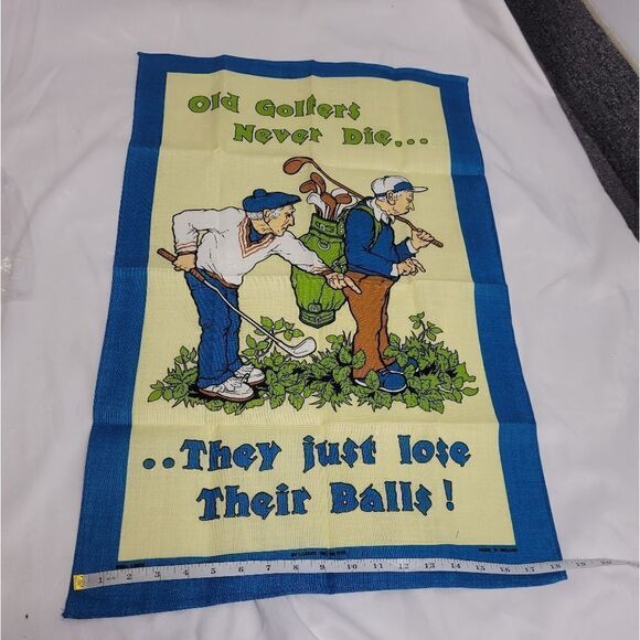 NEW VINTAGE 80s tea towel Irish linen funny golf saying decoration - Picture 4 of 6